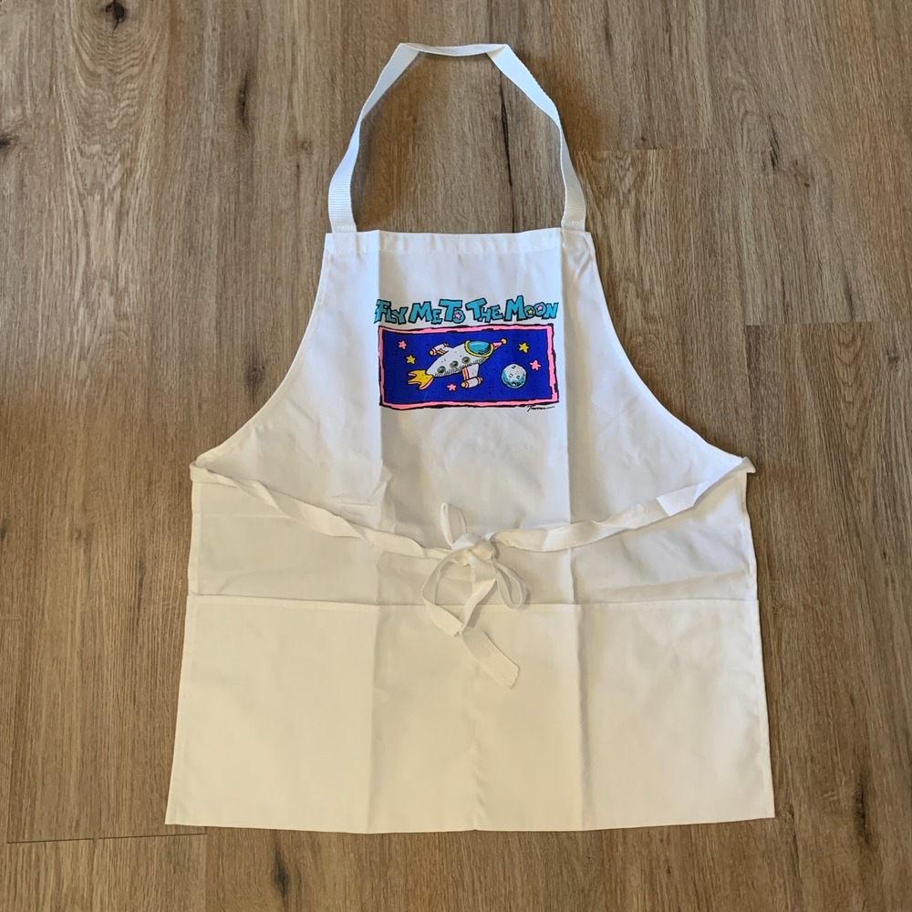 NEW vintage 1990s "Fly Me to the Moon" white canvas apron - one size